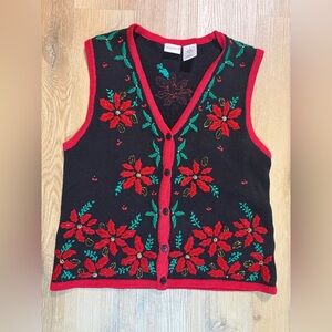 VTG Christmas sweater vest Bobbie Brooks Black and Red Knit Vest size medium